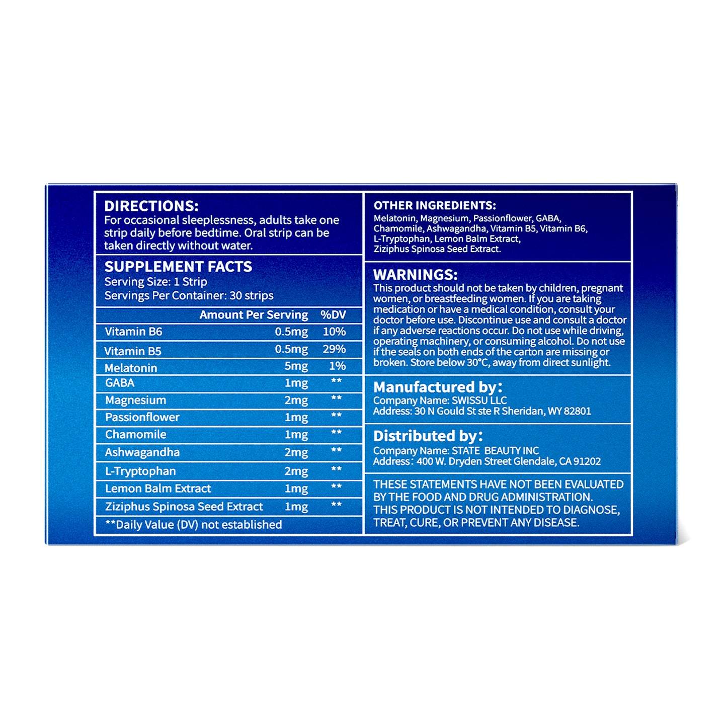 VLLOral Sleep Strips Melatonin 5mg Powerful Sleep Support Supplement with L-Tryptophan|Vitamin B6|B5|GABA|11 Sleep Aid Factors/0 Sugar/Calories/Gluten|Vegan|Blueberry Flavor (30 Count(Pack of 1))