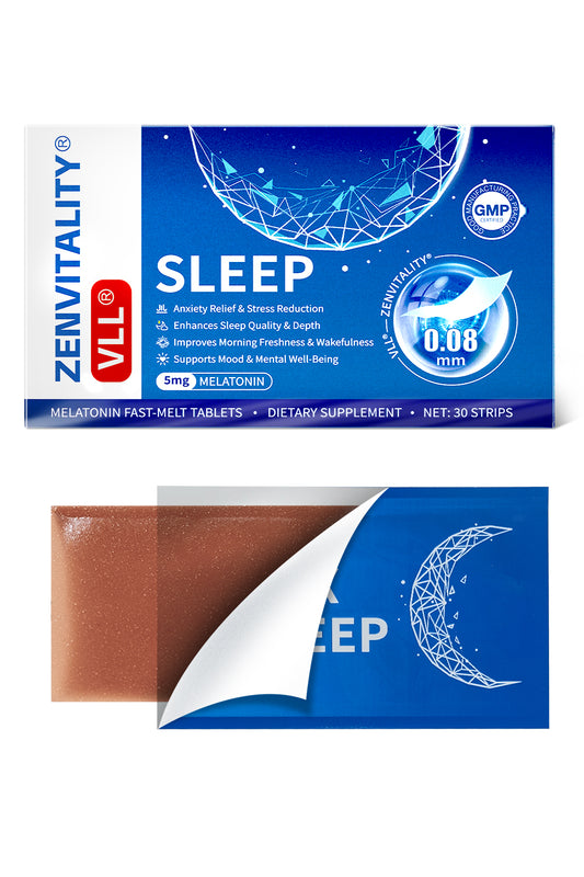 VLLOral Sleep Strips Melatonin 5mg Powerful Sleep Support Supplement with L-Tryptophan|Vitamin B6|B5|GABA|11 Sleep Aid Factors/0 Sugar/Calories/Gluten|Vegan|Blueberry Flavor (30 Count(Pack of 1))
