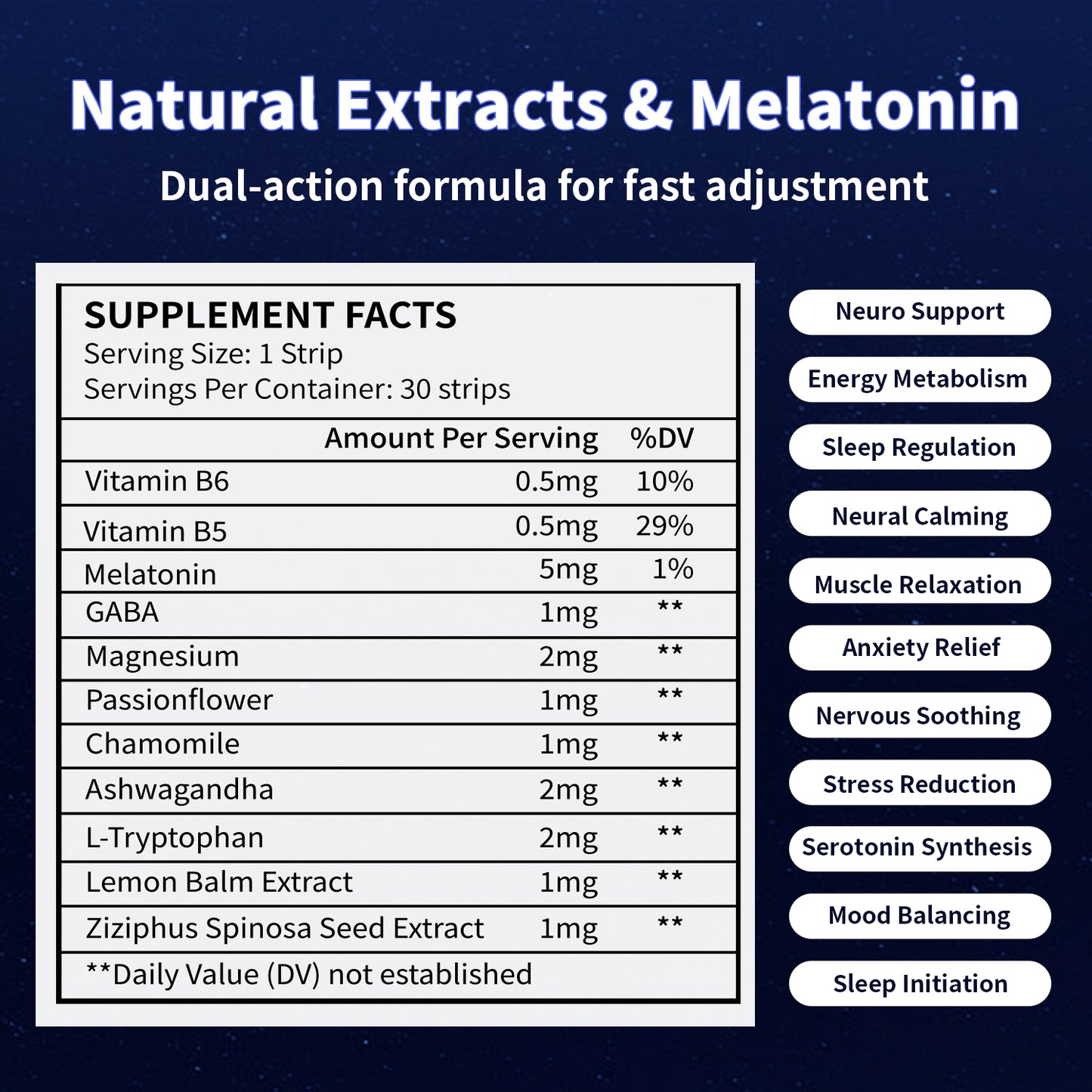 VLLOral Sleep Strips Melatonin 5mg Powerful Sleep Support Supplement with L-Tryptophan|Vitamin B6|B5|GABA|11 Sleep Aid Factors/0 Sugar/Calories/Gluten|Vegan|Blueberry Flavor (30 Count(Pack of 1))
